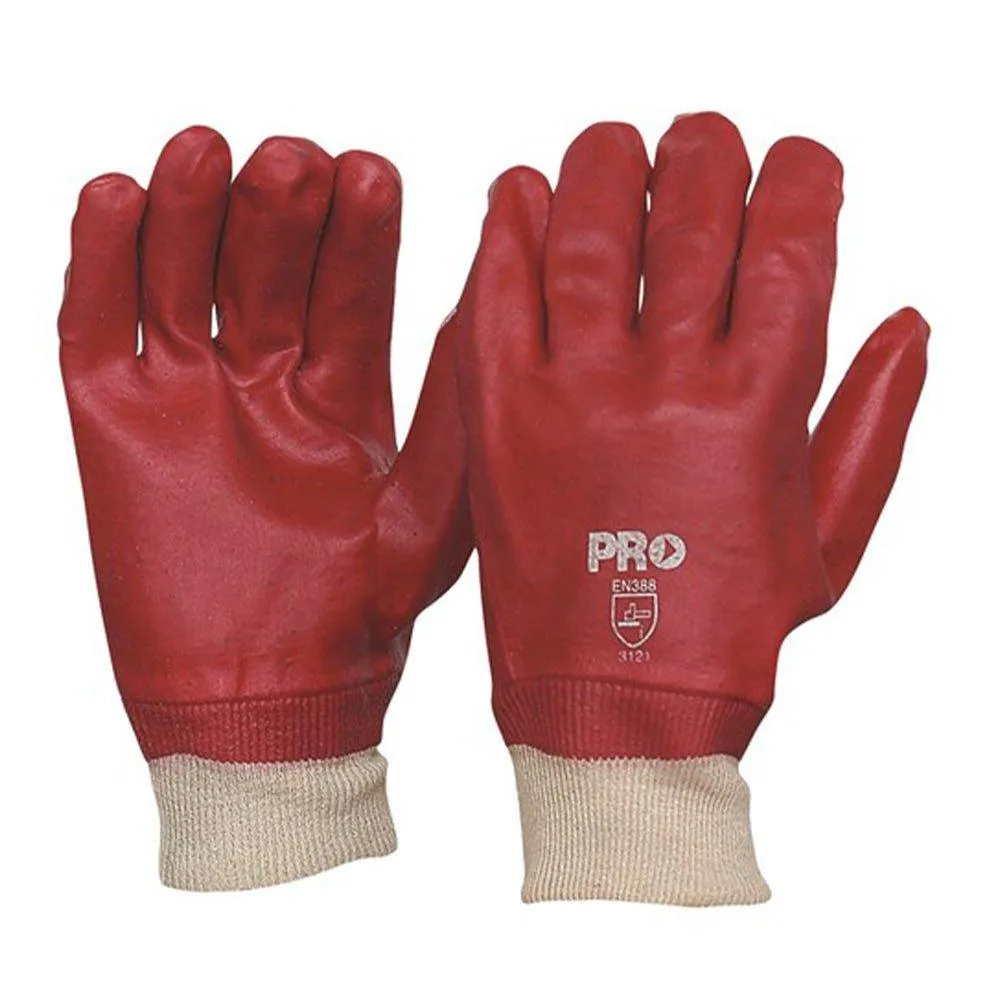 27cm Red PVC / Knit Wrist Gloves Large - 12 Pairs