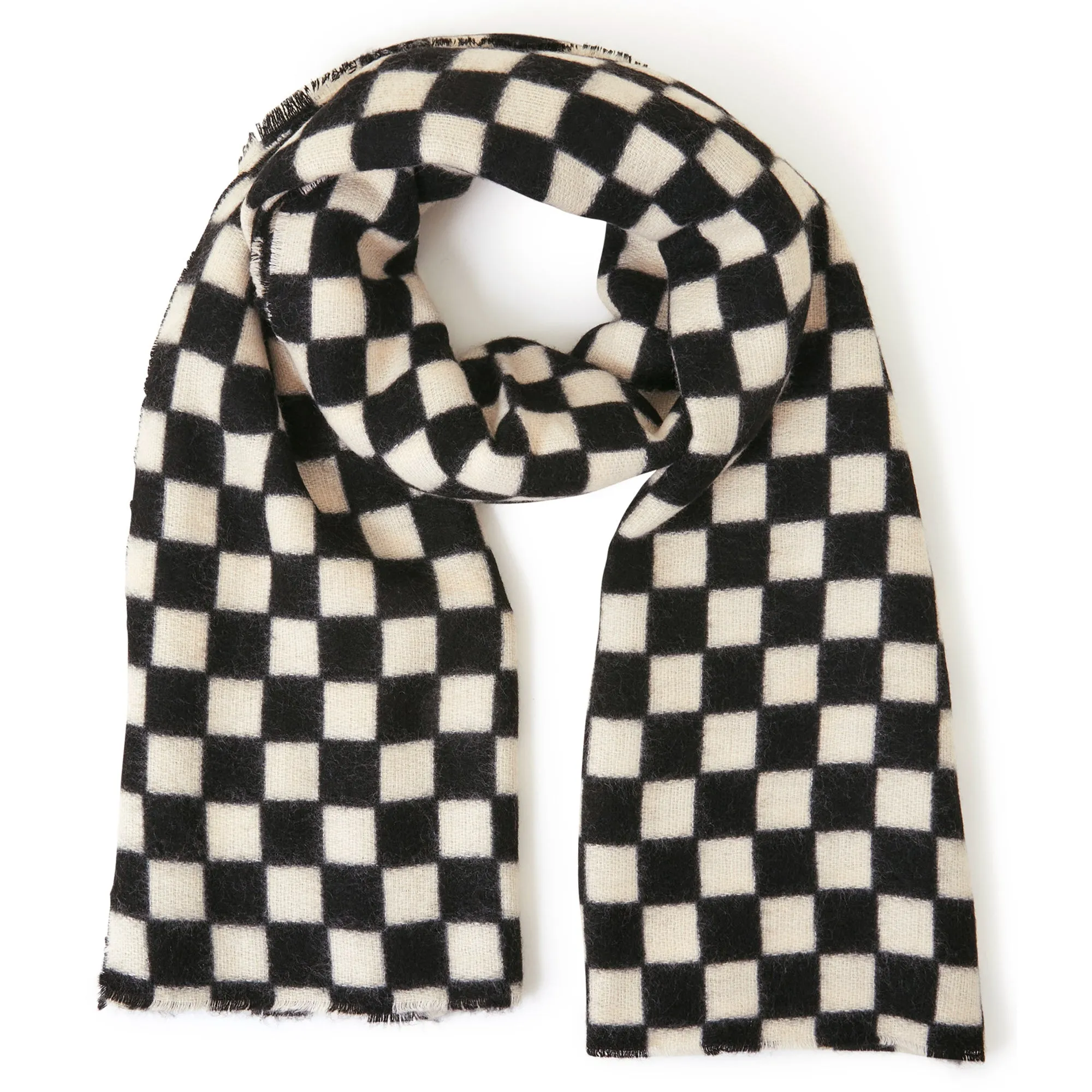 Accessorize London Women's Black Monochrome Checkerboard Blanket Scarf