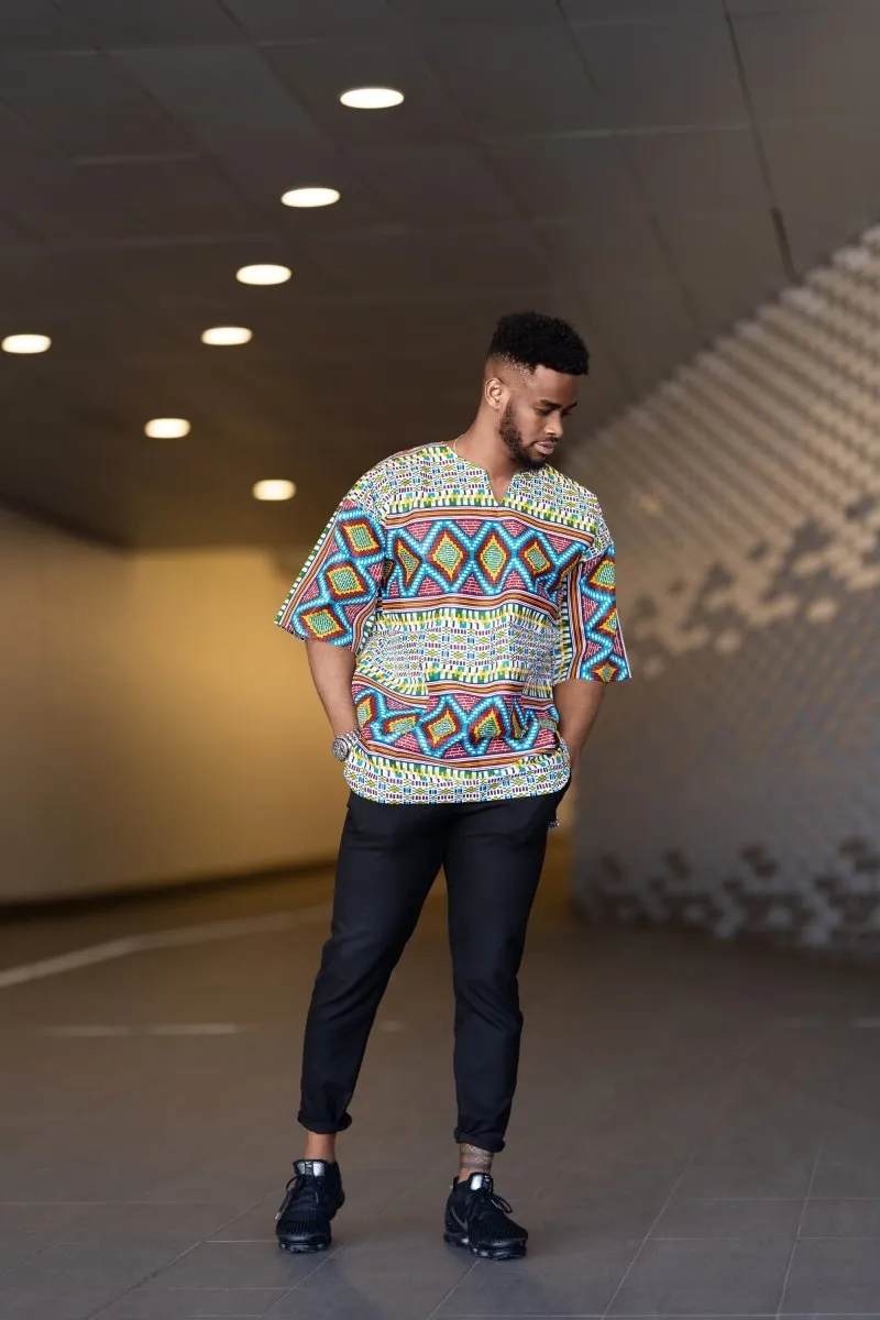 African T-Shirt in Blue Kente