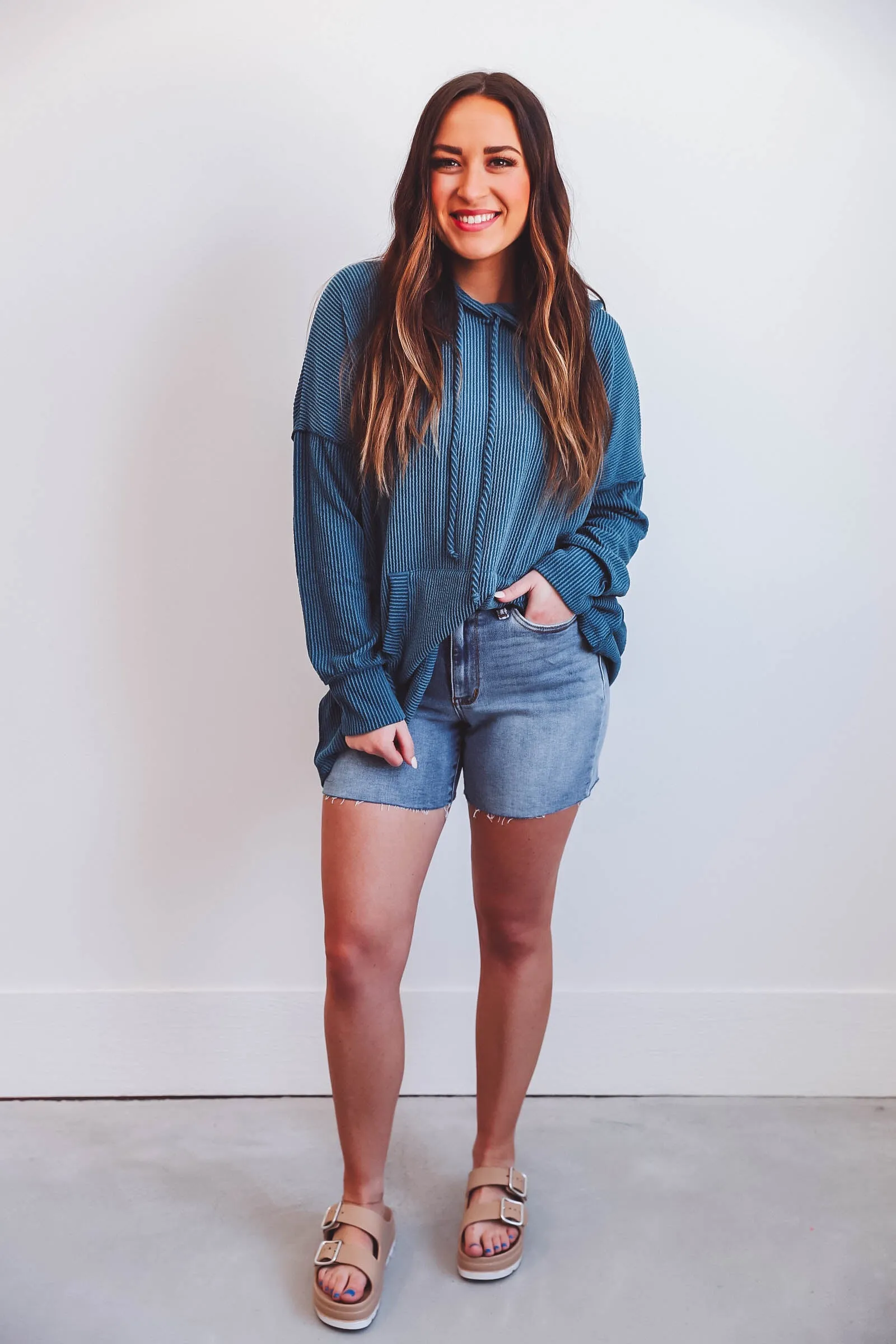 Annie Corded Hoodie-Teal