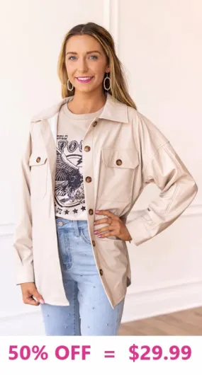 Beige leather shacket