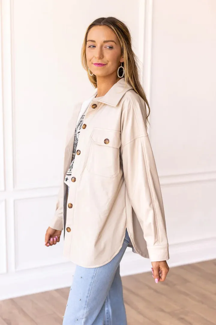 Beige leather shacket