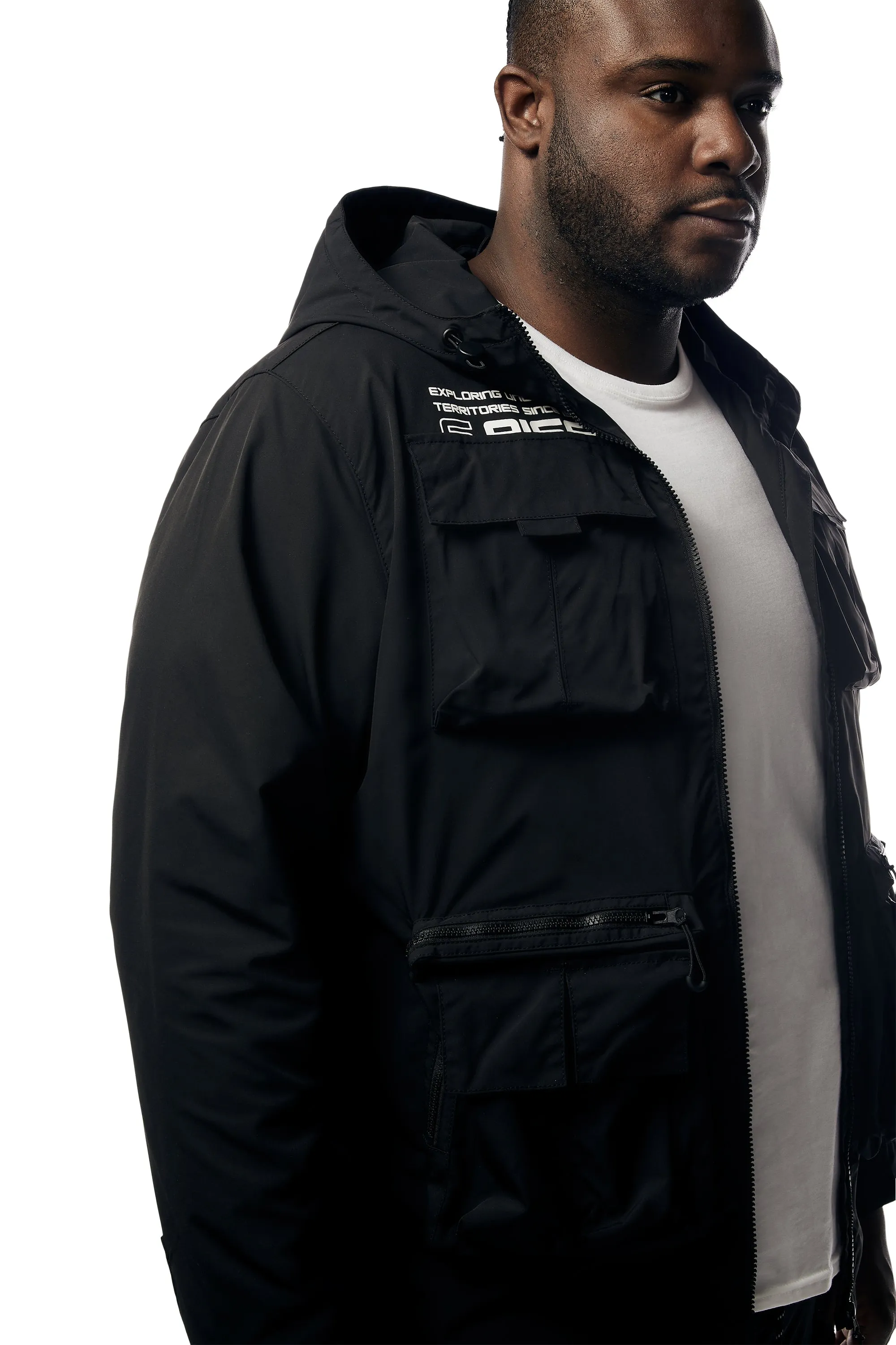 Big and Tall - Windbreaker Utility Jacket - Black