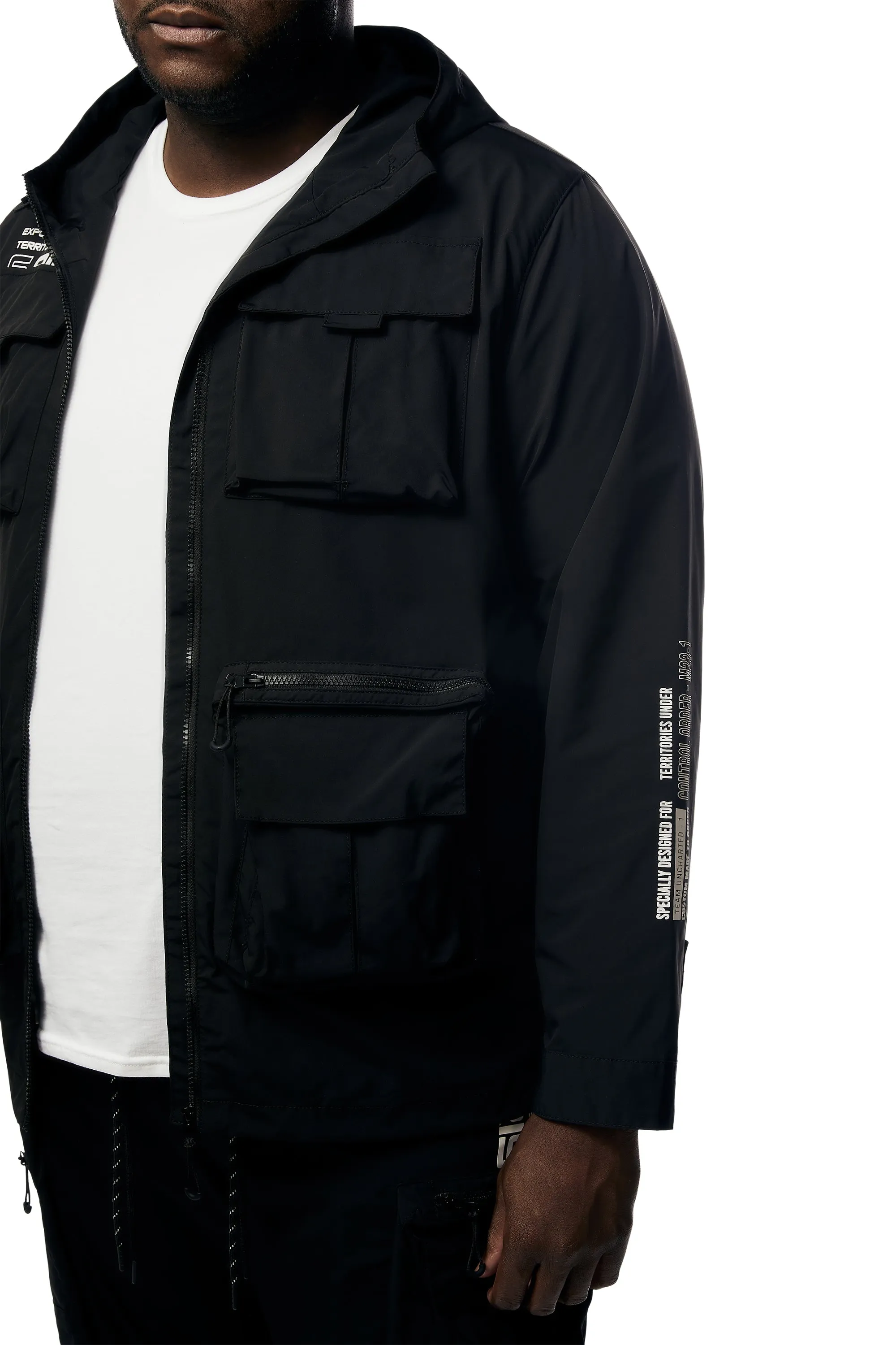 Big and Tall - Windbreaker Utility Jacket - Black