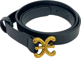 Black Faux leather belt with gold buckle One Size