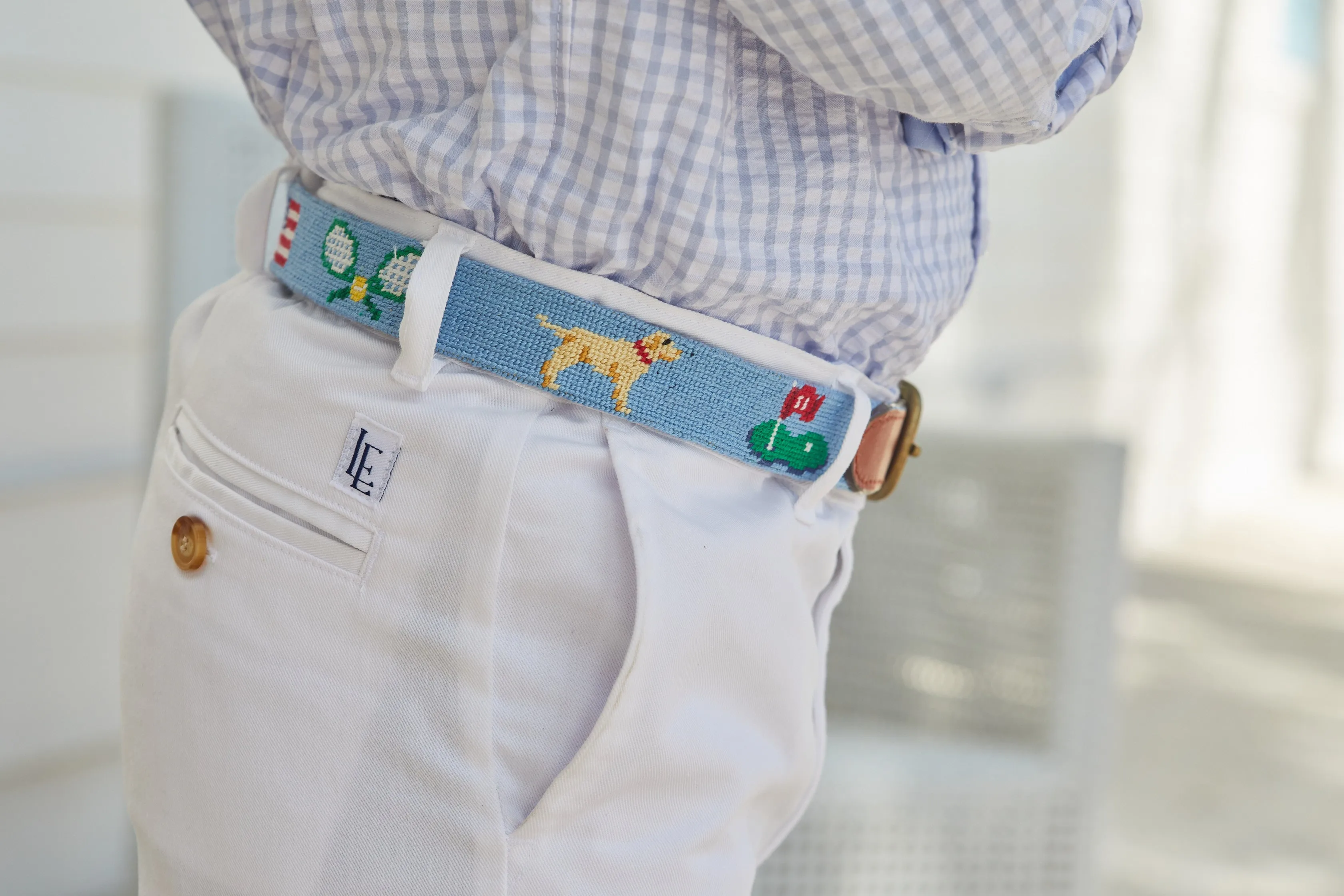 Boy's Needlepoint Belt - Light Blue