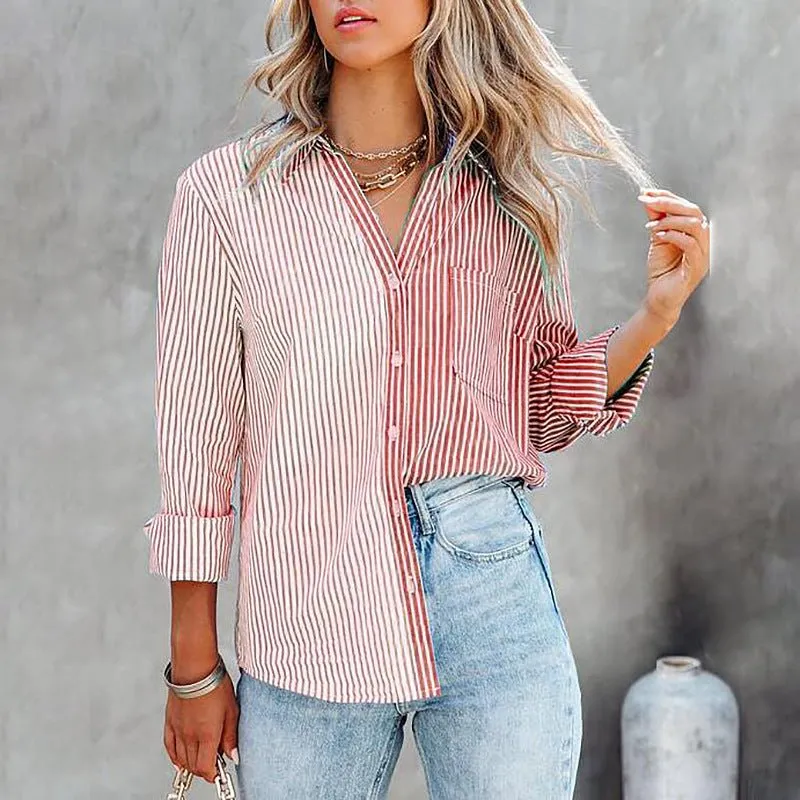 Button Down Vertical Striped Shirt with Breast Pockets