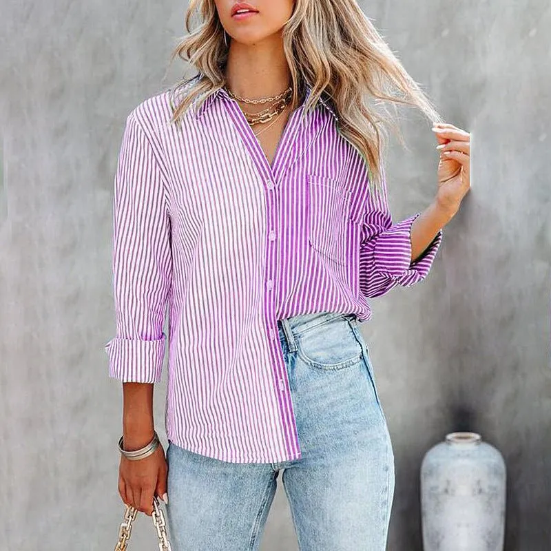 Button Down Vertical Striped Shirt with Breast Pockets