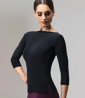 Chrisanne Clover Eternity Black Boat Neck Latin or Ballroom Practice Top with 3/4 Length Sleeves PRA 951 in Stock