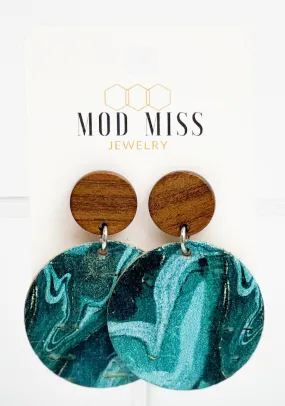 Cork Leather Round Earring Emerald Aqua