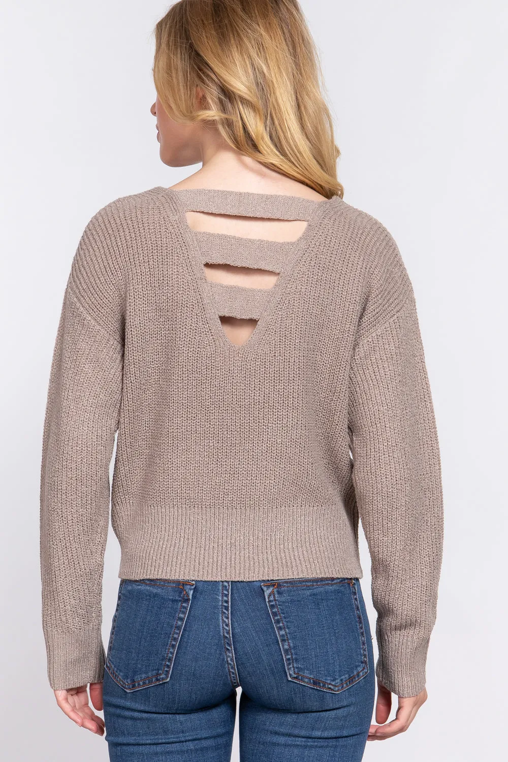 Dolman Slv Strappy Open Back Sweater