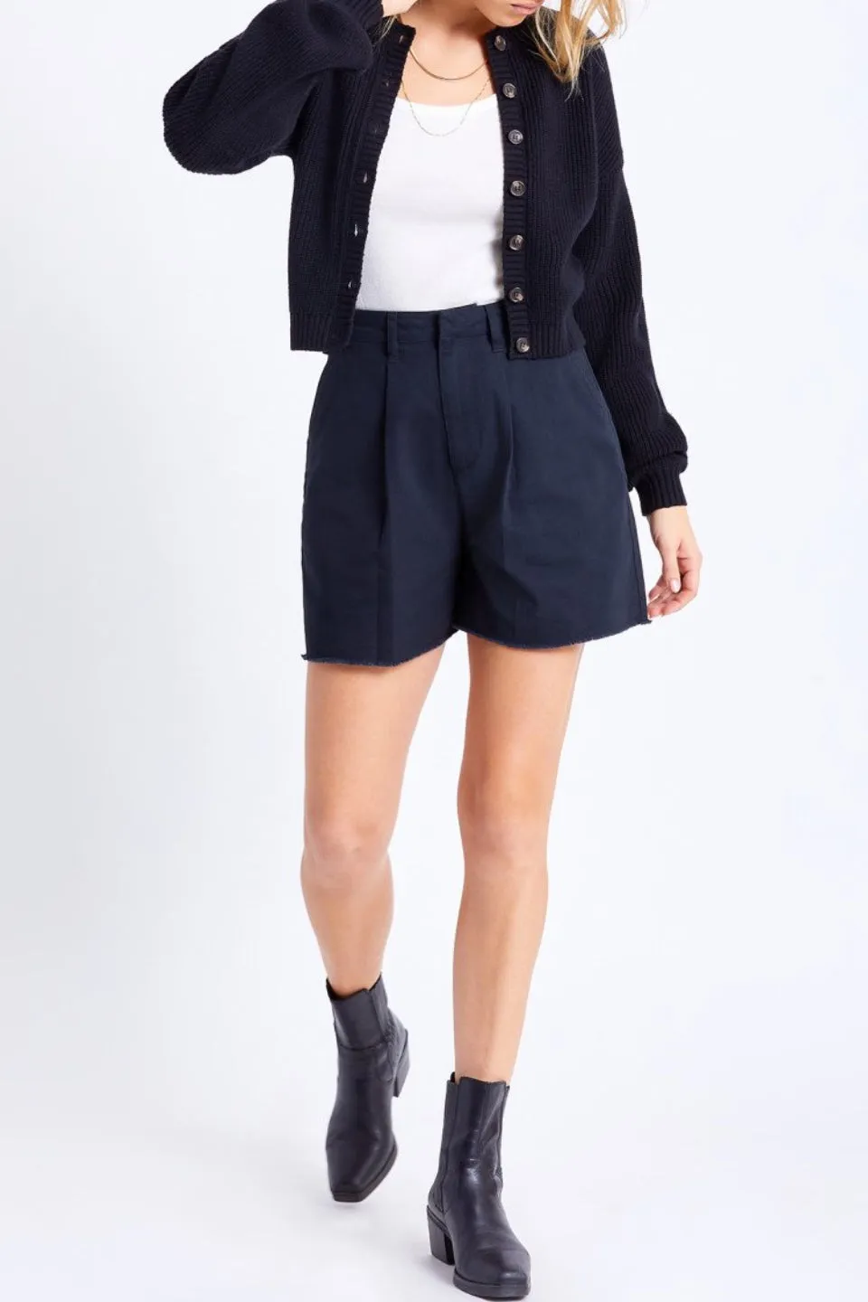 Domino Button Front Black Cardigan