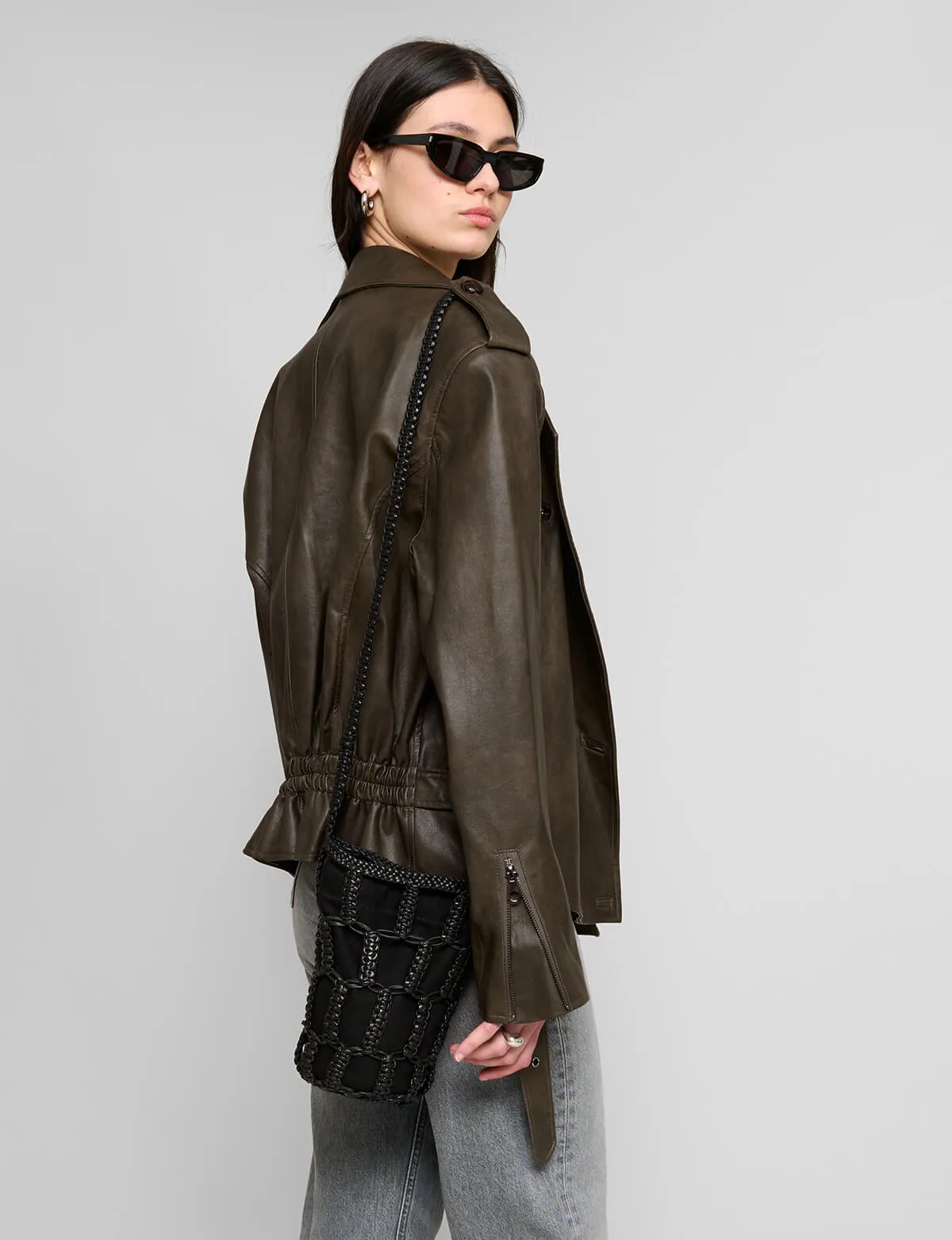 Drop-Waist Belted Leather Jacket