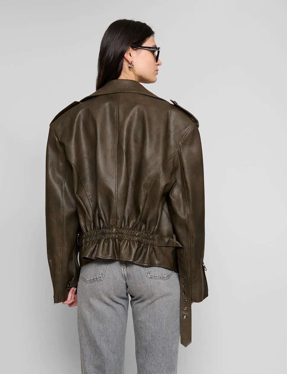 Drop-Waist Belted Leather Jacket