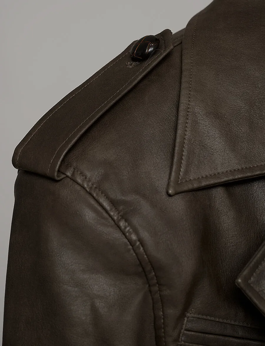 Drop-Waist Belted Leather Jacket