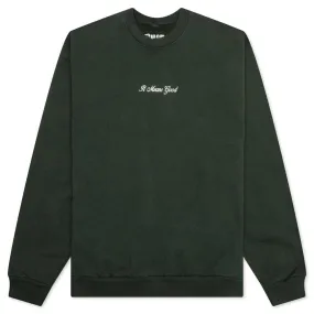 Embroidery Script Logo Crewneck - Forest Green