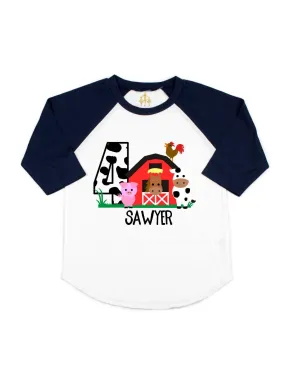 Farm Animals Navy & White Raglan T-Shirt