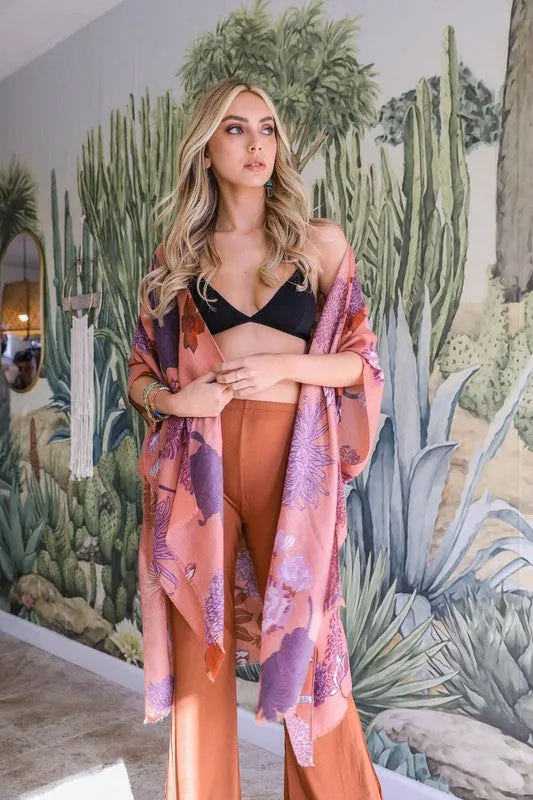 Floral Motif Combo Kimono