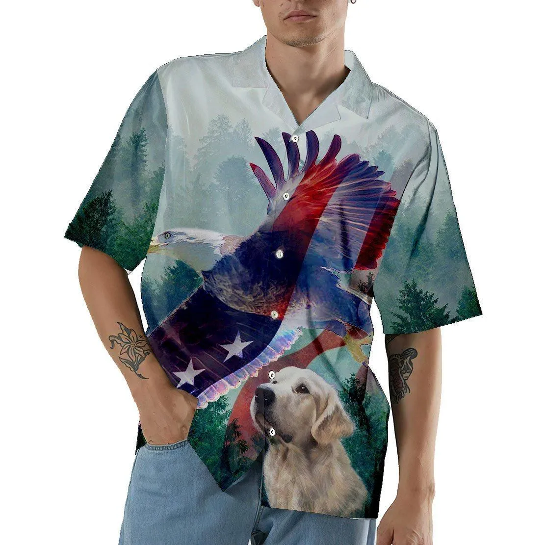 Gearhuman 3D American Eagle And Dog Hawaii Shirt