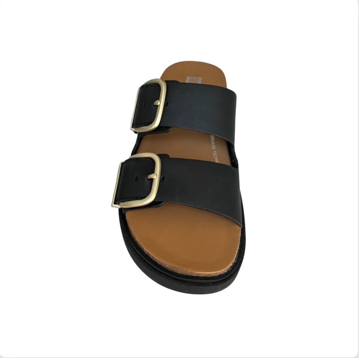 Gen Buckle Two Bar Black Leather Slide