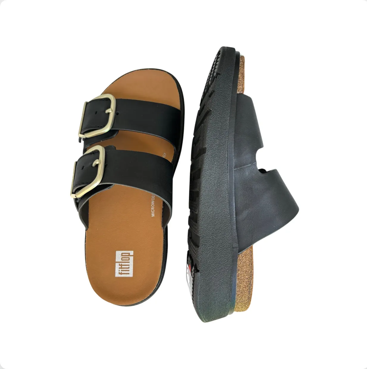 Gen Buckle Two Bar Black Leather Slide