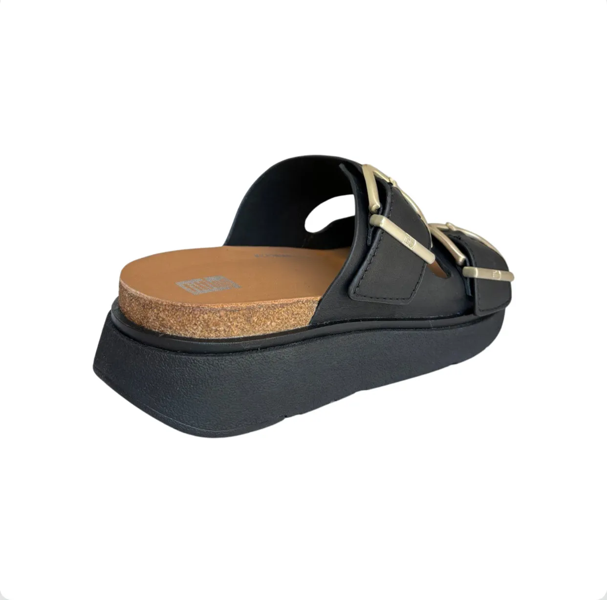 Gen Buckle Two Bar Black Leather Slide