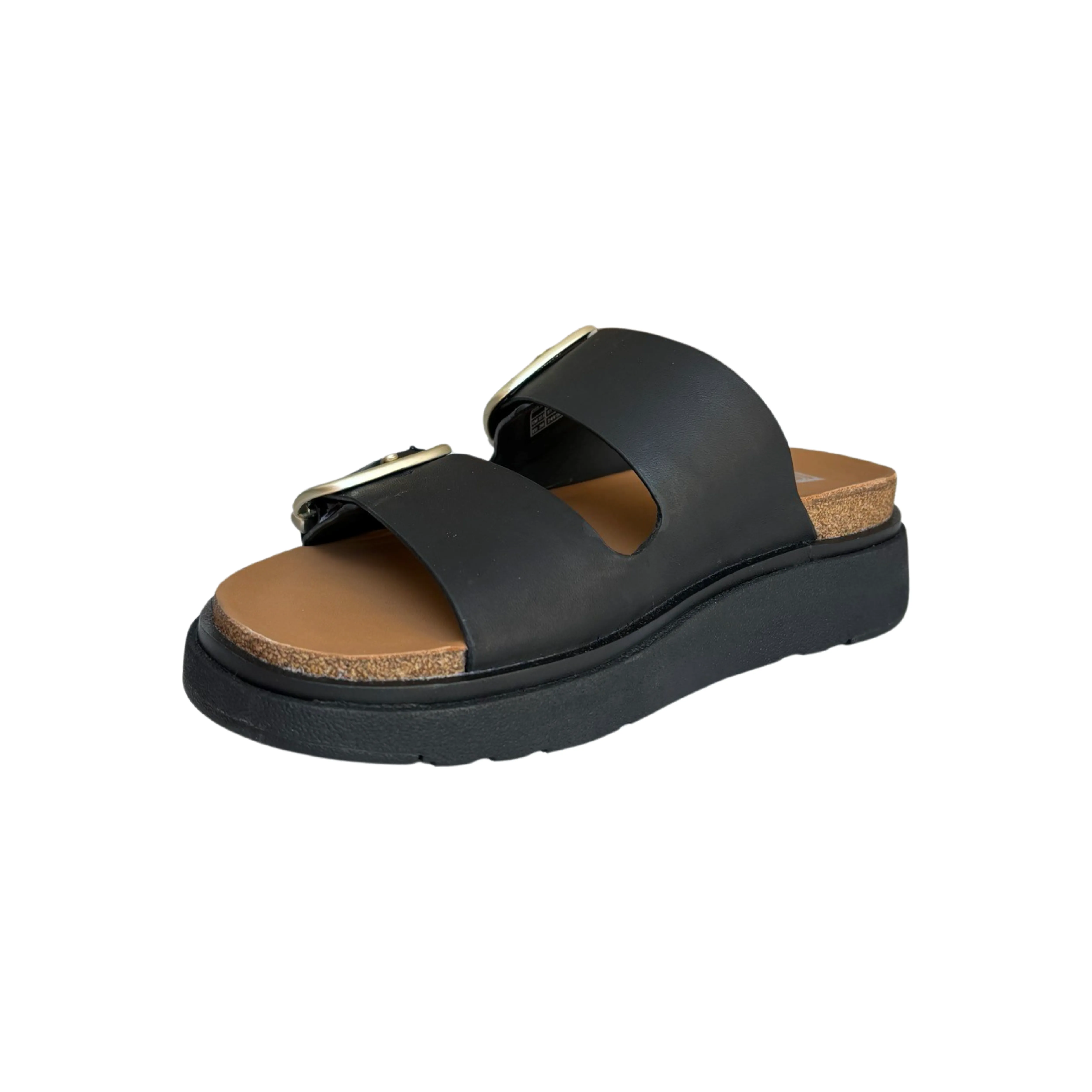 Gen Buckle Two Bar Black Leather Slide