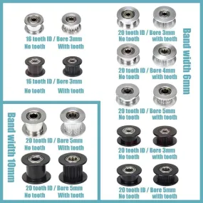 gt2 timing belt pulley 6mm 10mm bandwidth 16 teeth  20 teeth tooth tensioner bore 3mm 4mm 5mm inner hole roller MXL pulley