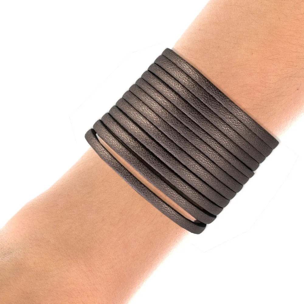 Handmade Leather Bracelet Sparkling Bronze Fringes