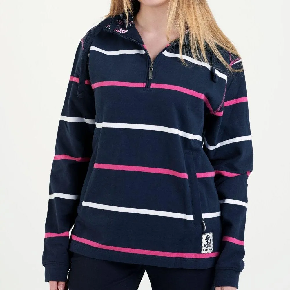 Hazy Blue Womens Half Zip Pullover Sweatshirts - Lizzy