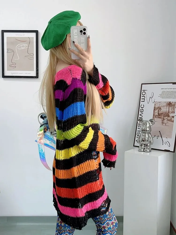 Ins rainbow gradient striped knit sweater BY1008