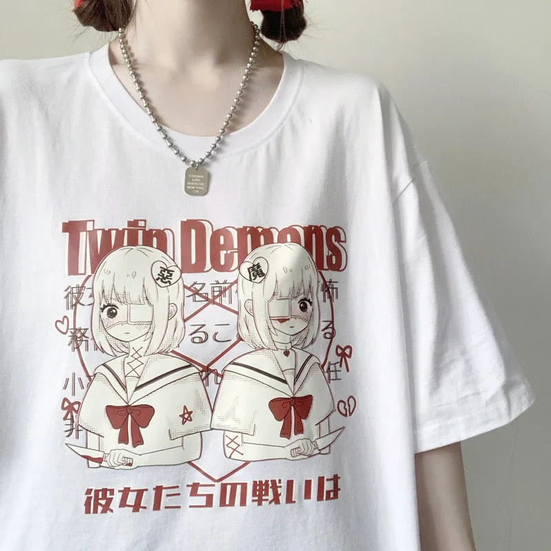 JAPANESE DARK TWIN DEMONS OVERSIZE T-SHIRT BY50092