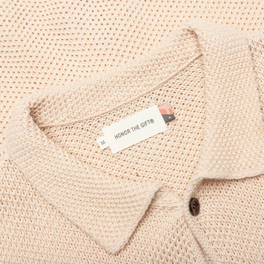 Knit H S/S Button Up - Bone