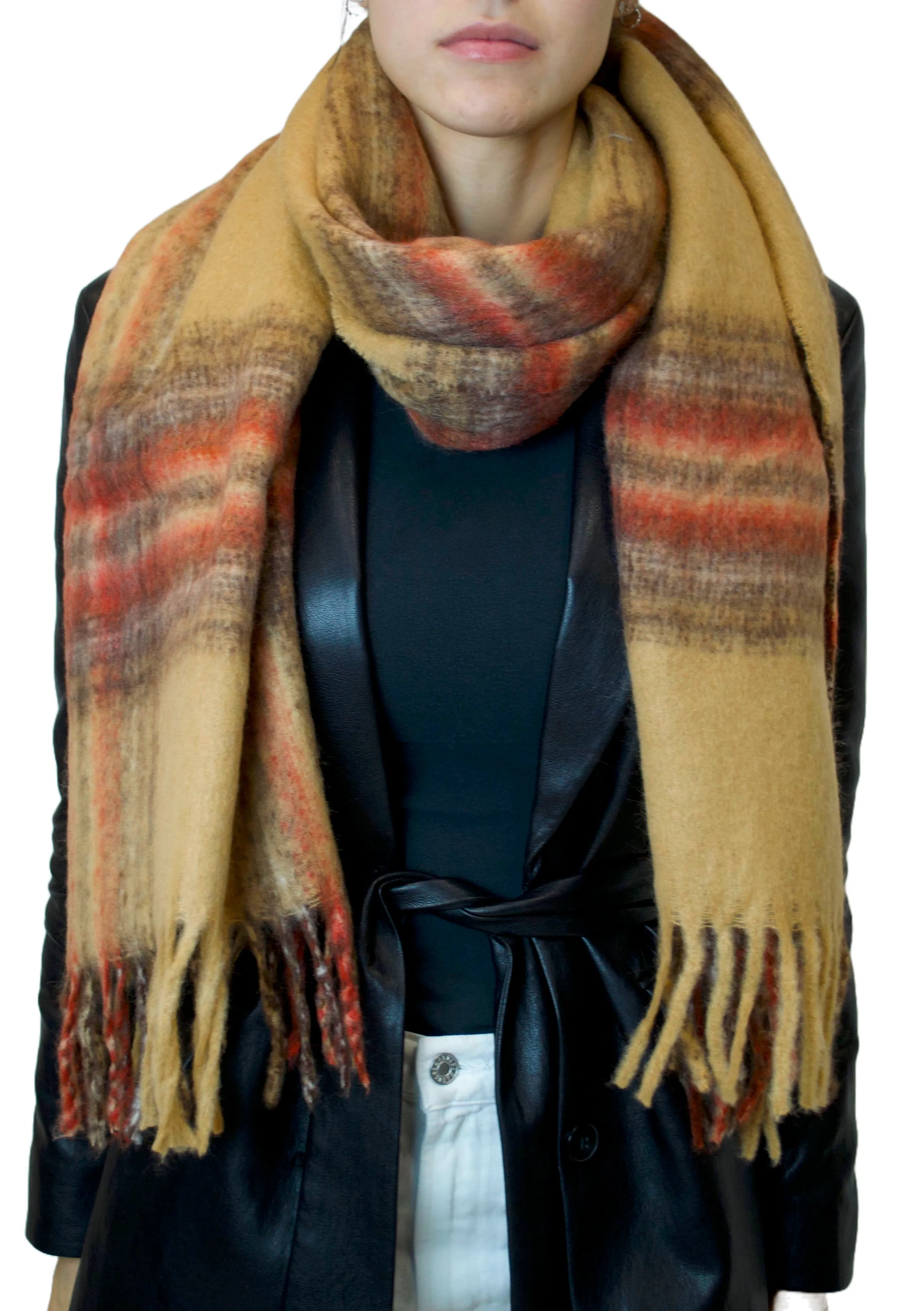 Large Check Fringe Scarf