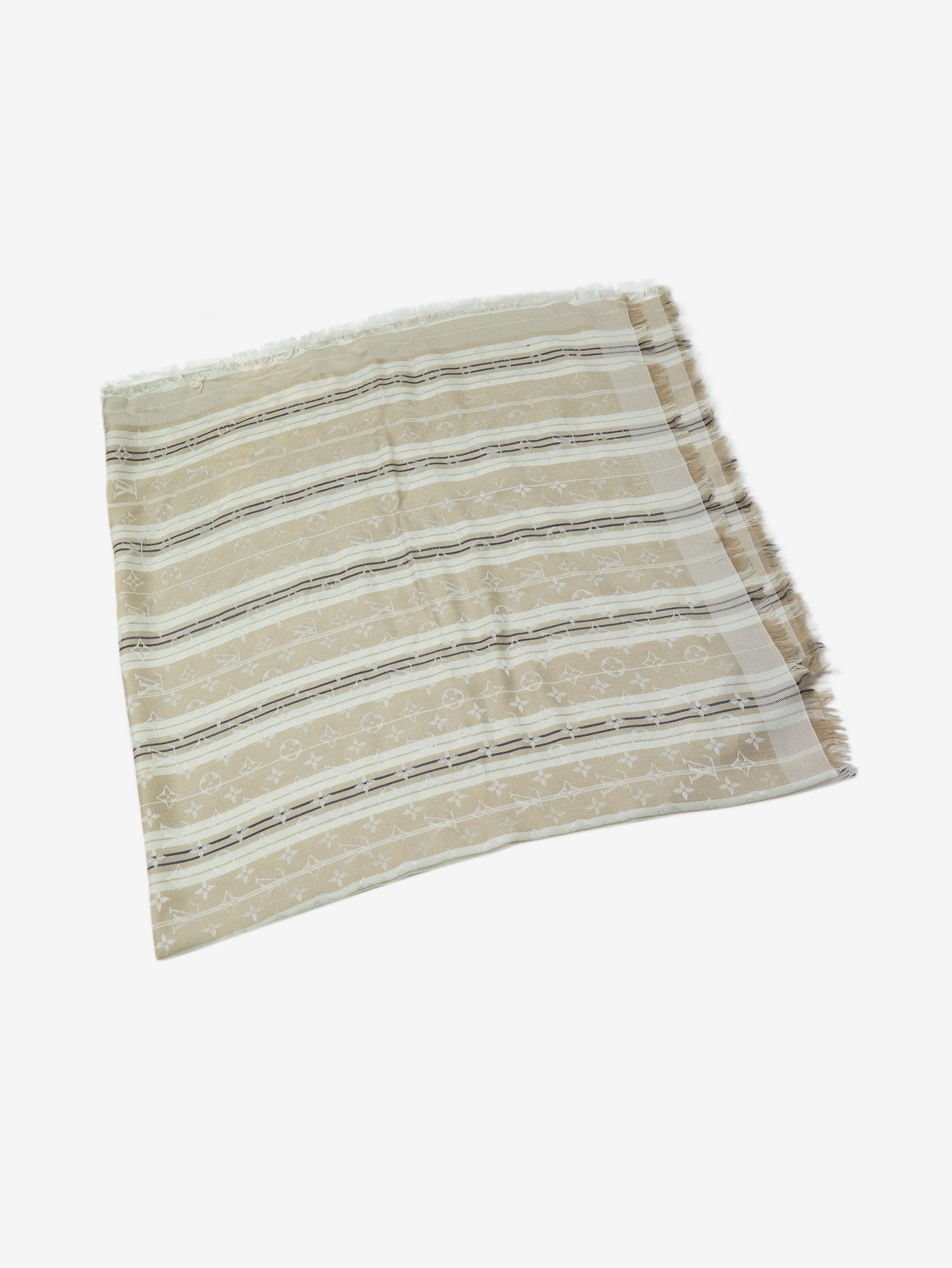 Neutral striped monogram scarf