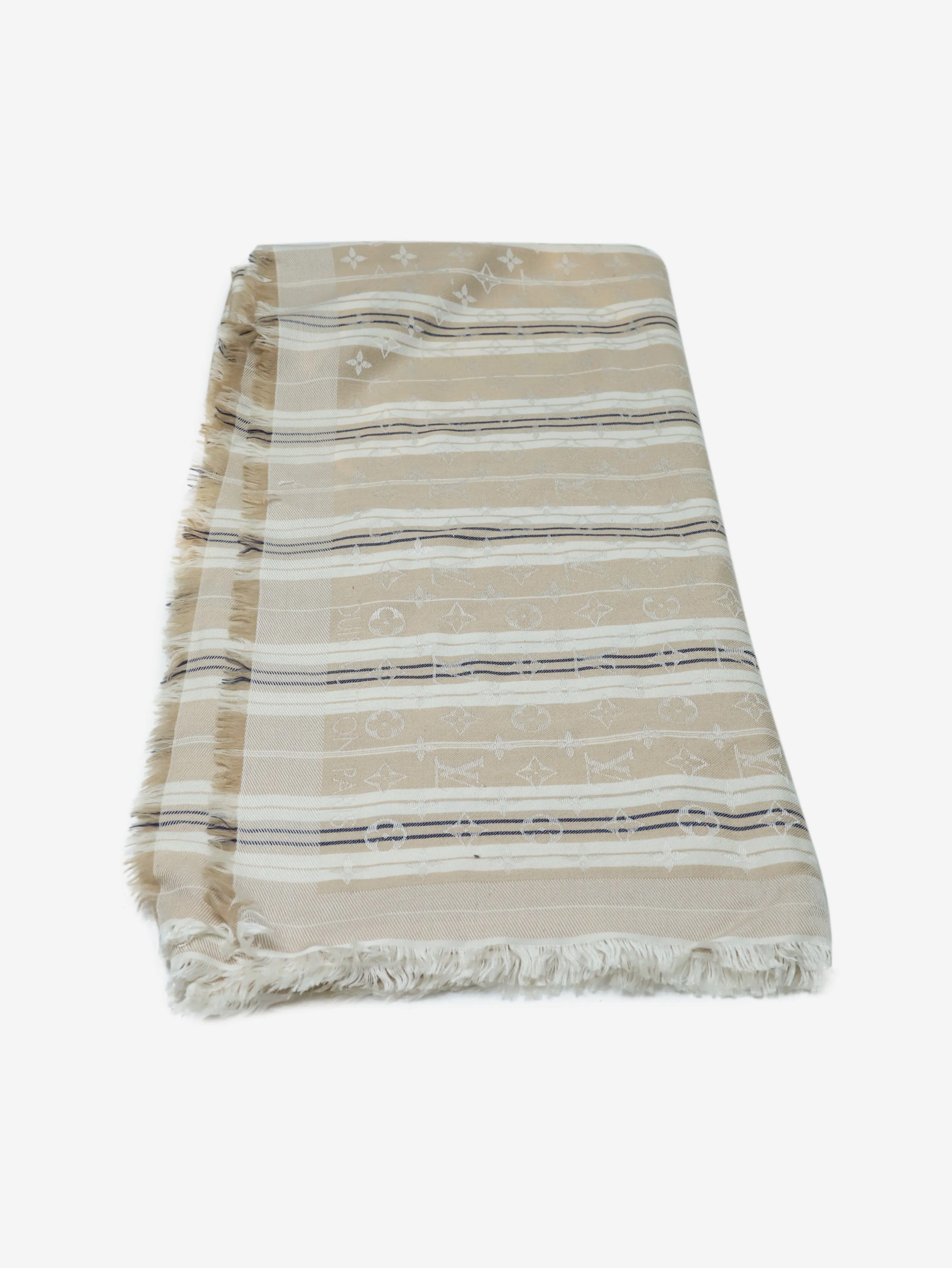 Neutral striped monogram scarf