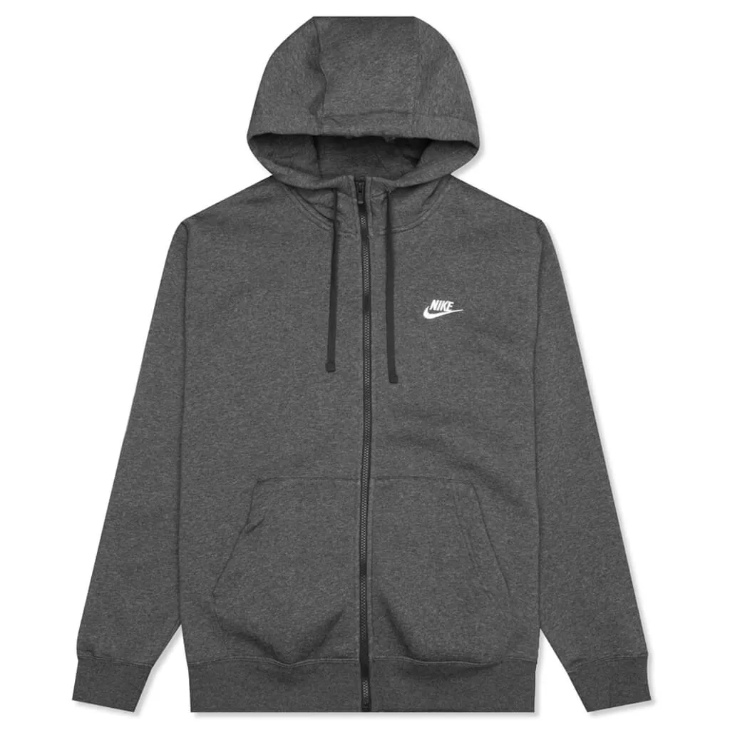 Nike Men's Club Fleece Full Zip Hoodie Charcoal Heather/Anthracite/White