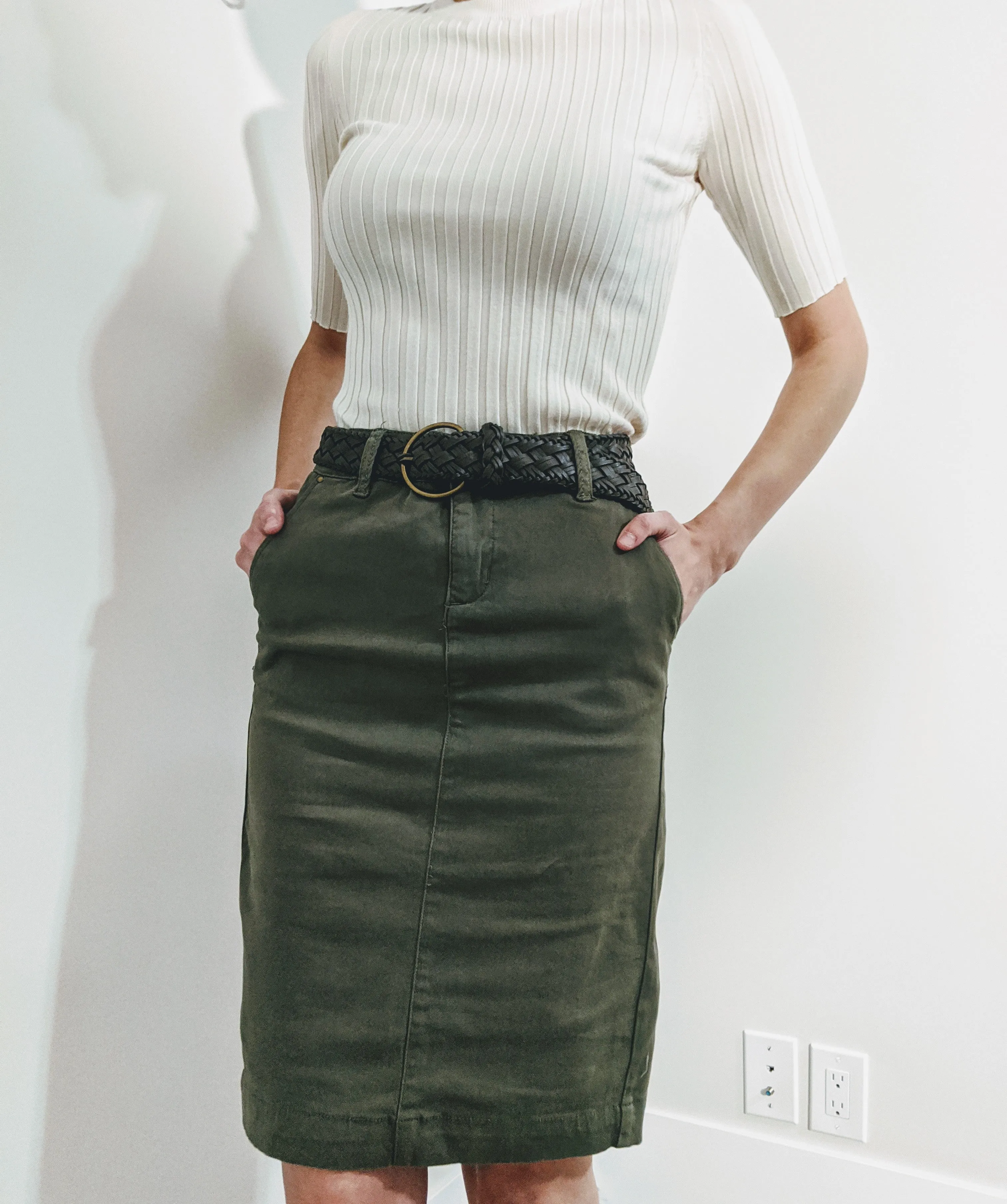 Olivia Knee Length Skirt In OLIVE