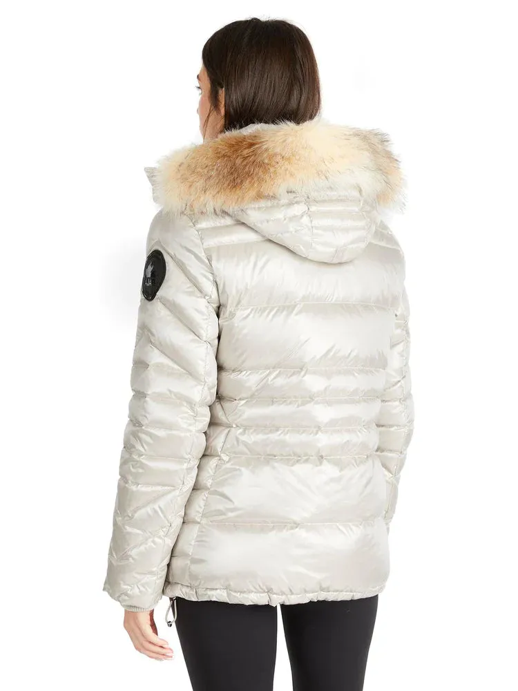 Pajar Womens Viktoria Quilted Puffer Jacket with Detachable Hood and Fur Trim - Champagne