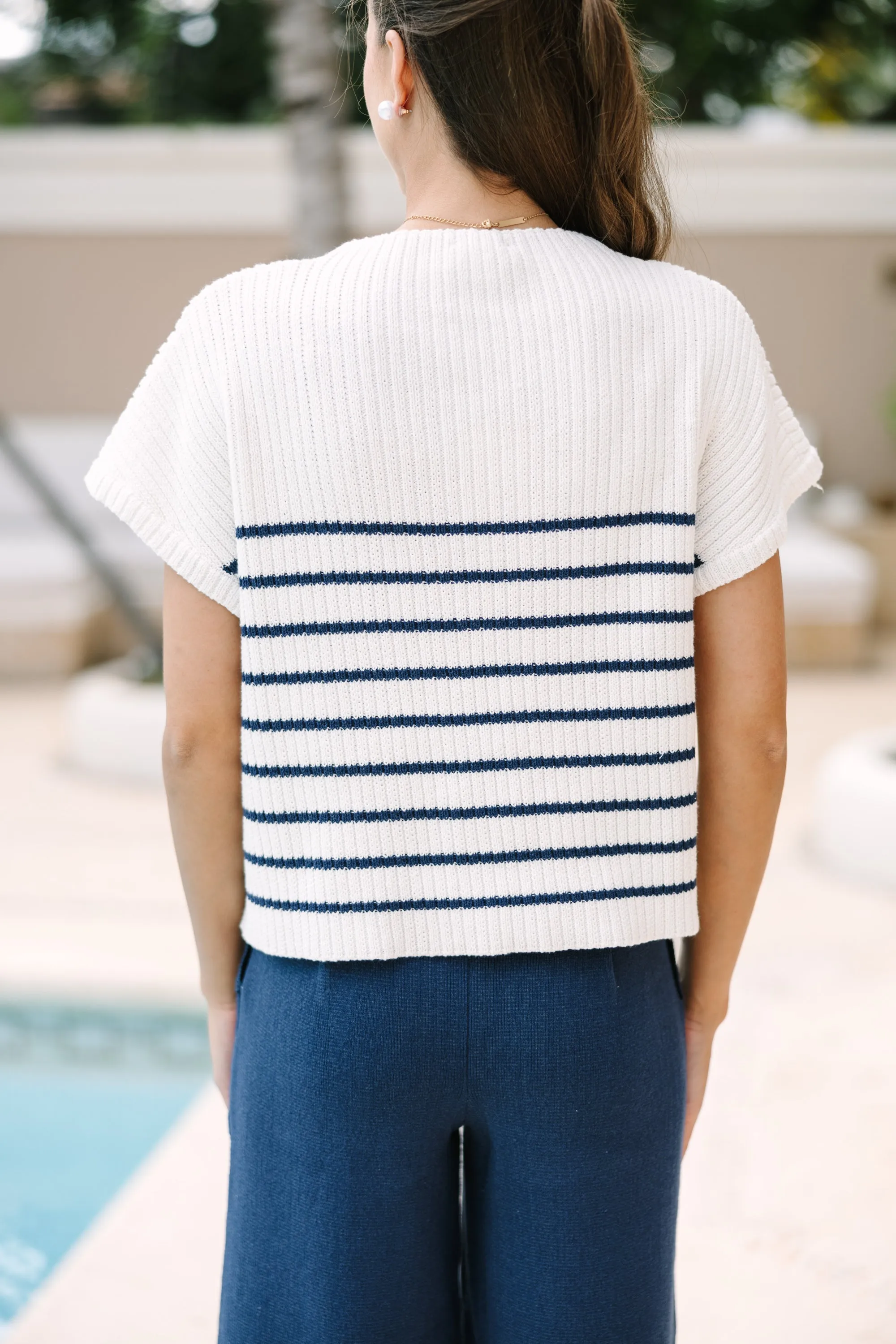 Ready For The Day Navy Blue Striped Sweater