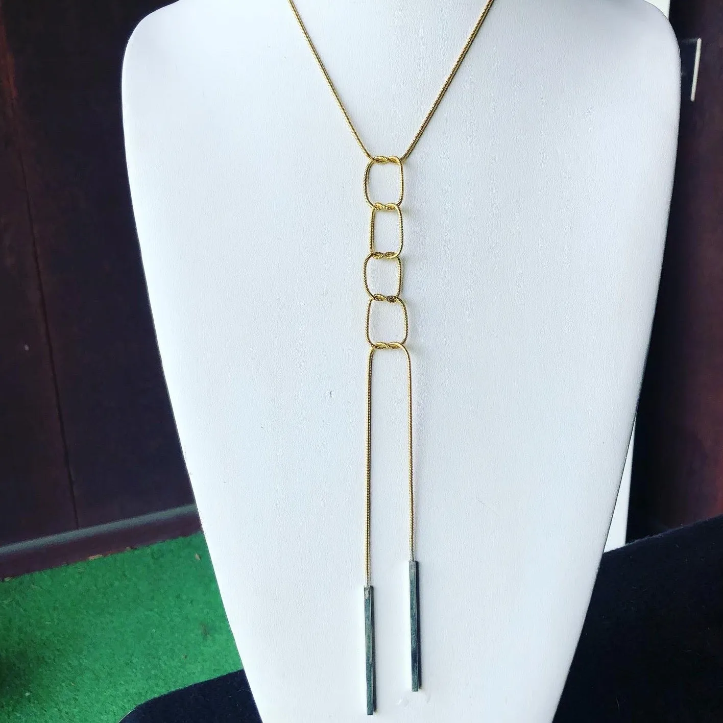 Rectangle lariat in gold vermeil and sterling silver