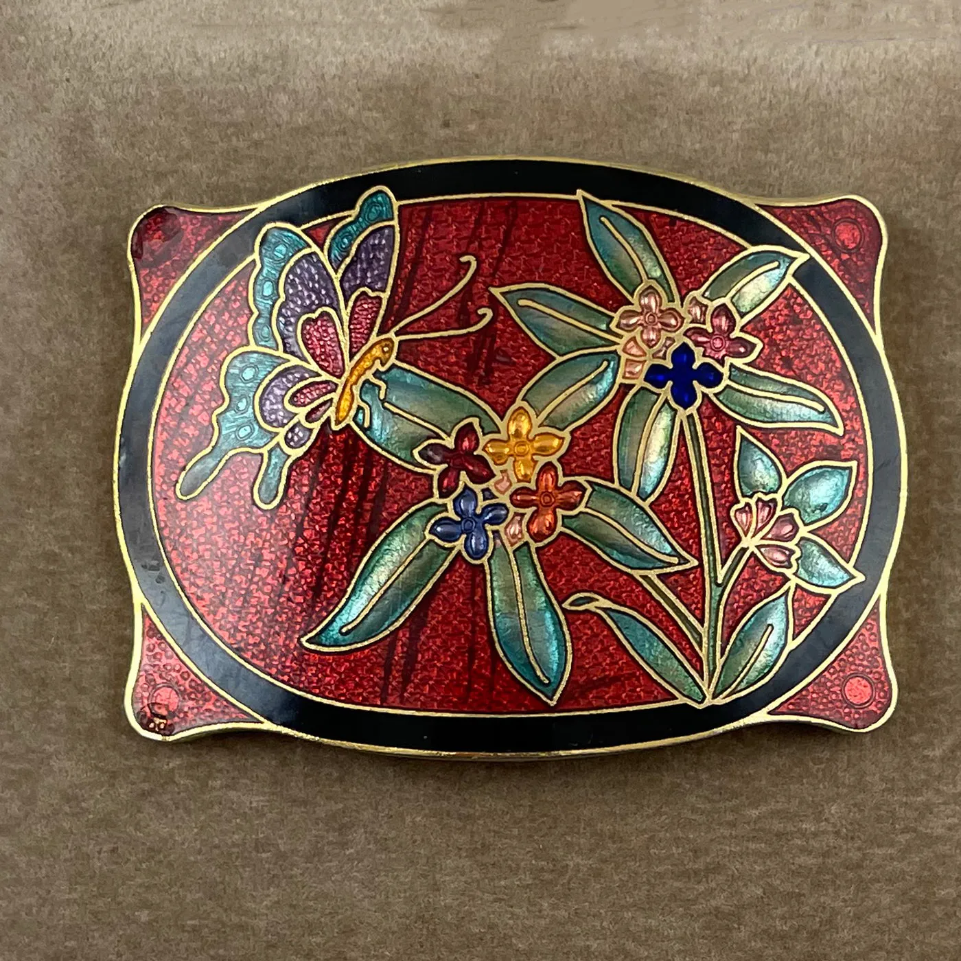 Red Cloisonne Bolo Clip or Scarf Holder