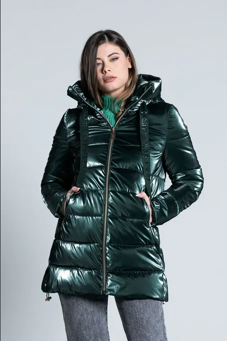 Relish Women's long-sleeved down jacket with hood plus drawstring plus zip Fabic RDA2205009001 1868 sycamore