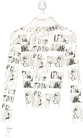 S.DEER White All-over Letter Slim Fit Sweater UK S