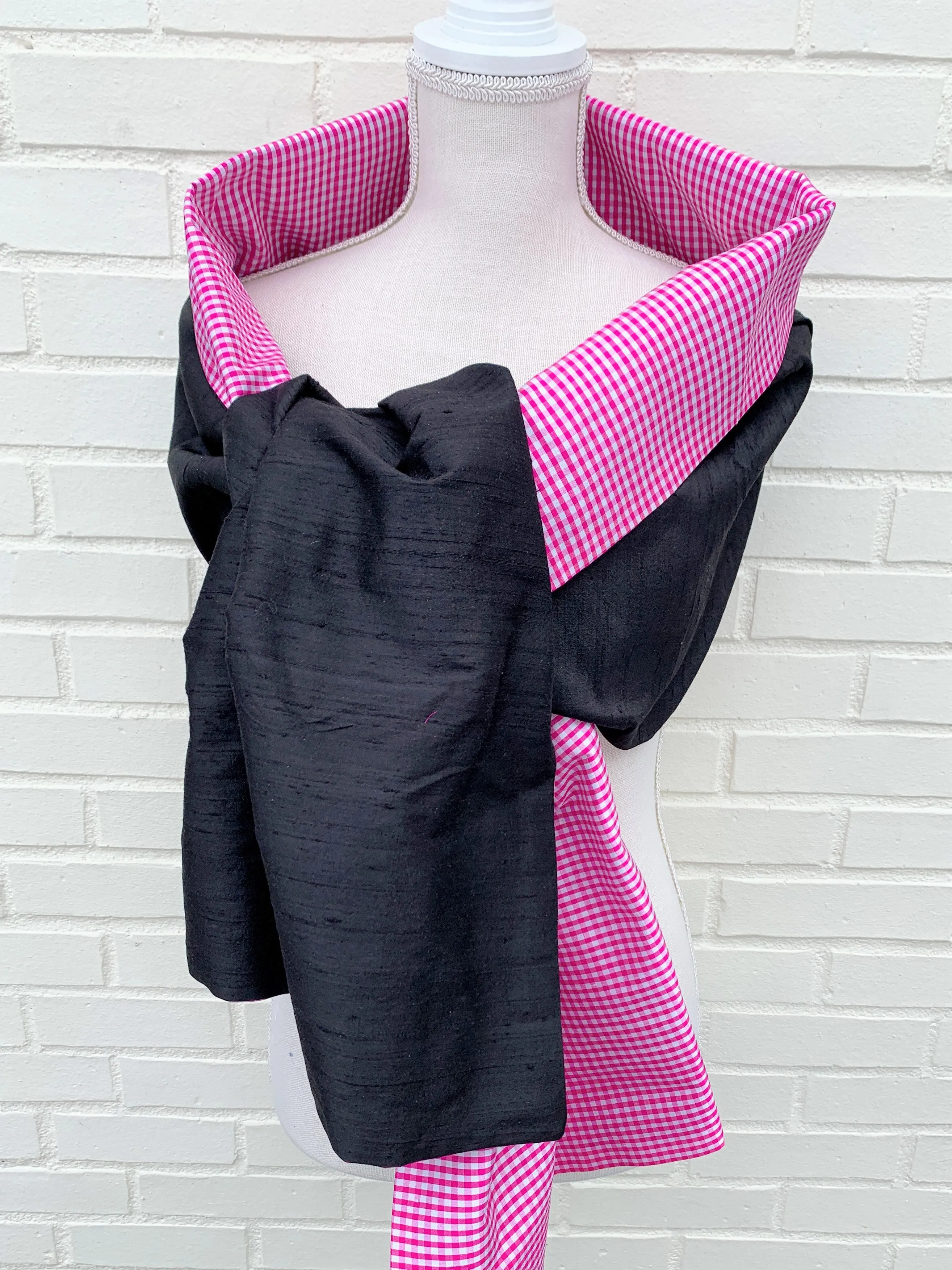 Silk Wrap in Classic Black and Pink Gingham (LW91)