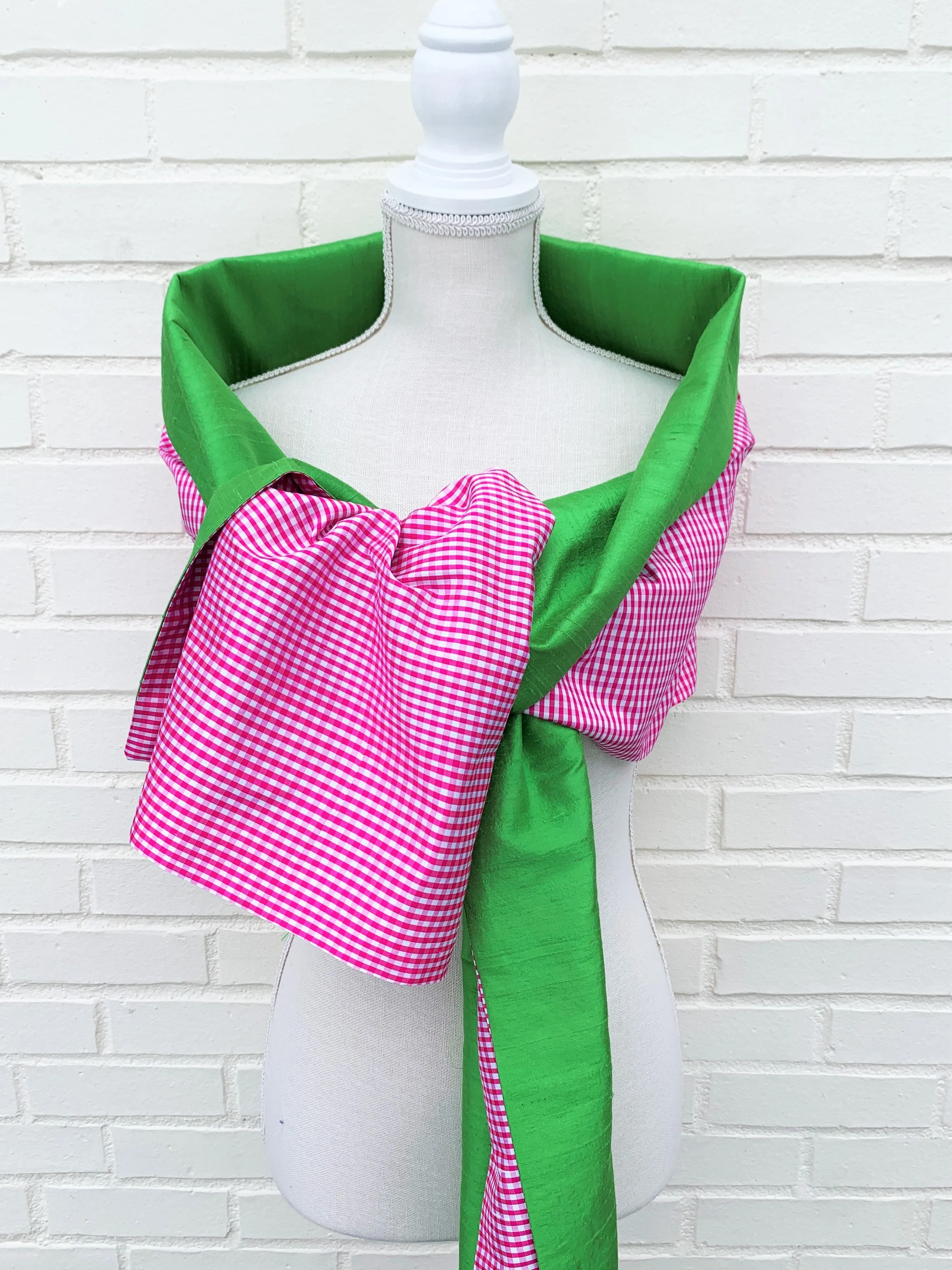 Silk Wrap in Classic Green and Pink Gingham (LW92)