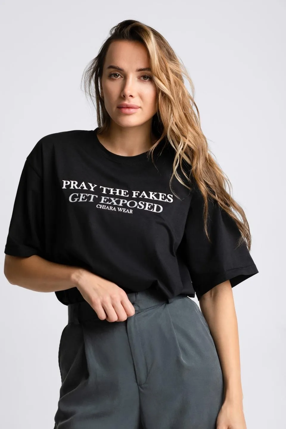 T-shirt damski oversize PRAY - czarny