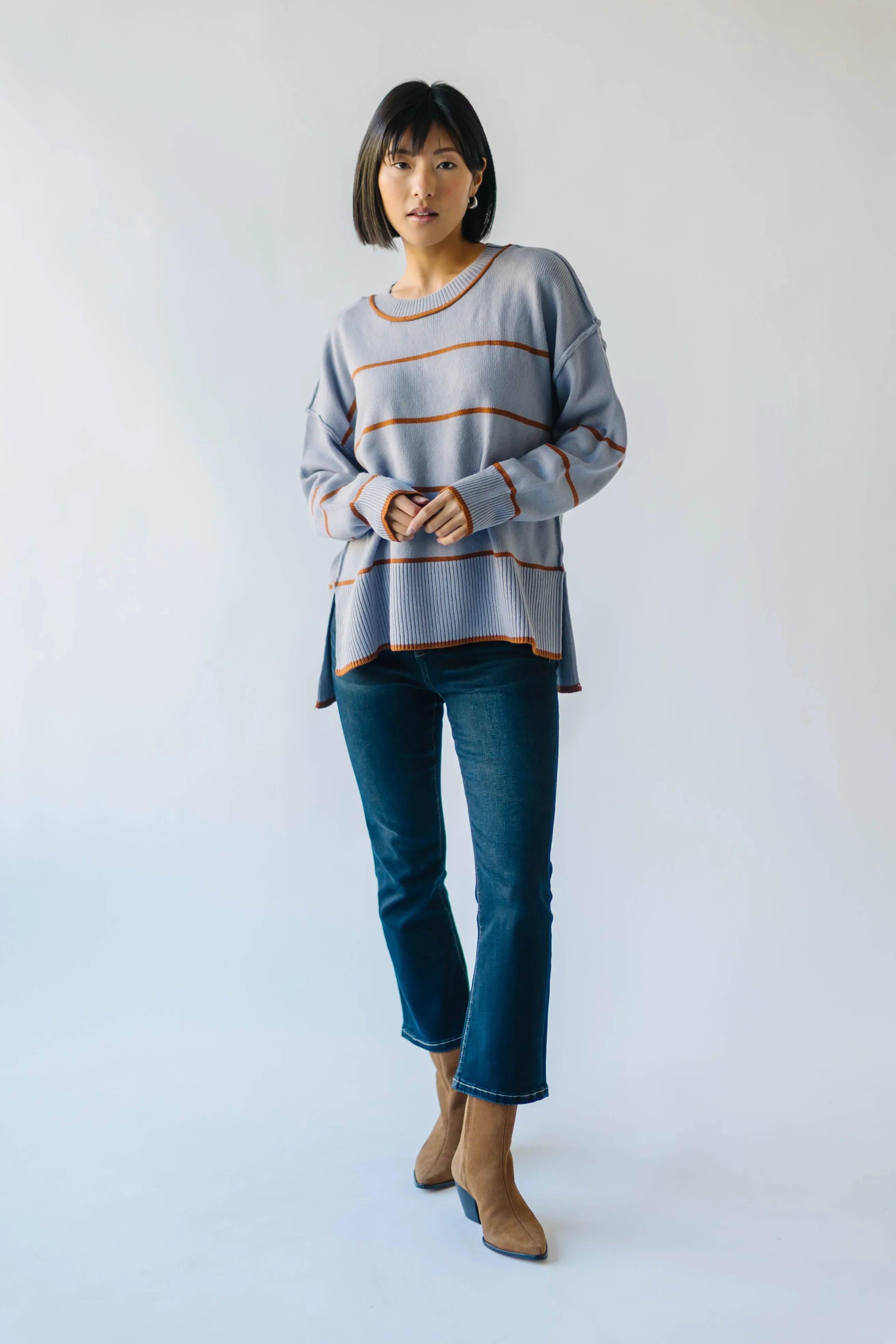 The Borden Striped Sweater in Blue   Tan