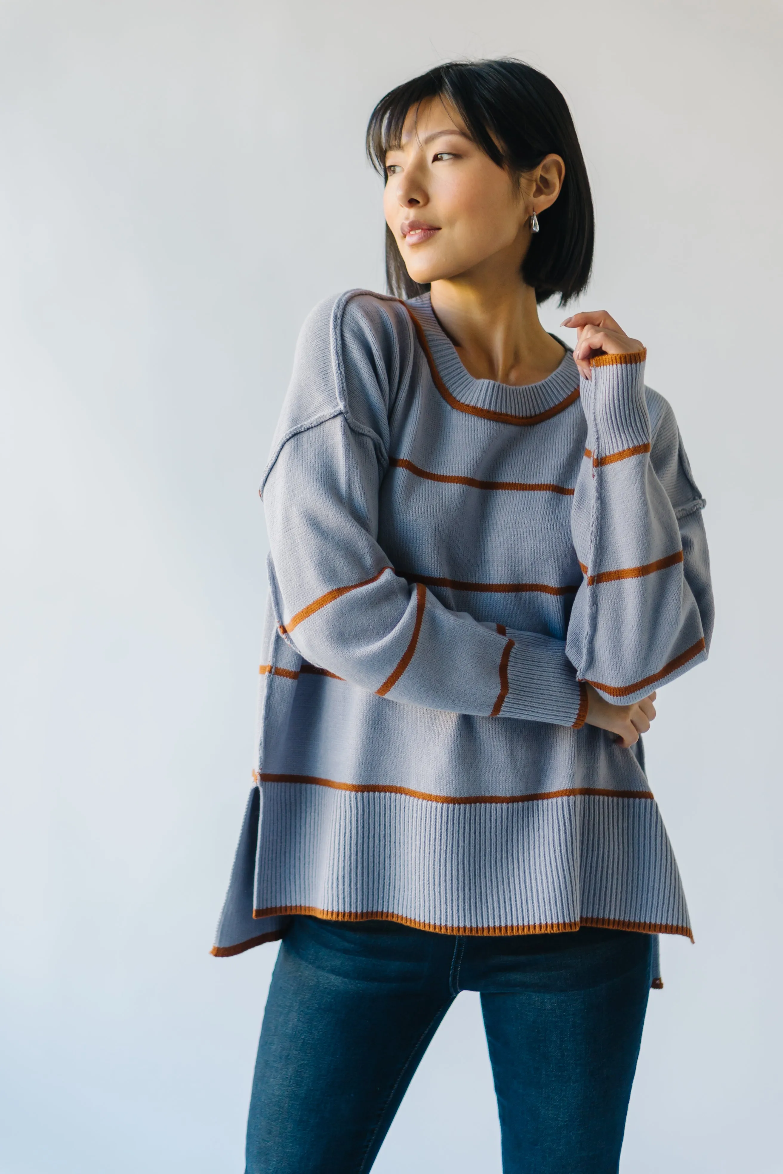 The Borden Striped Sweater in Blue   Tan