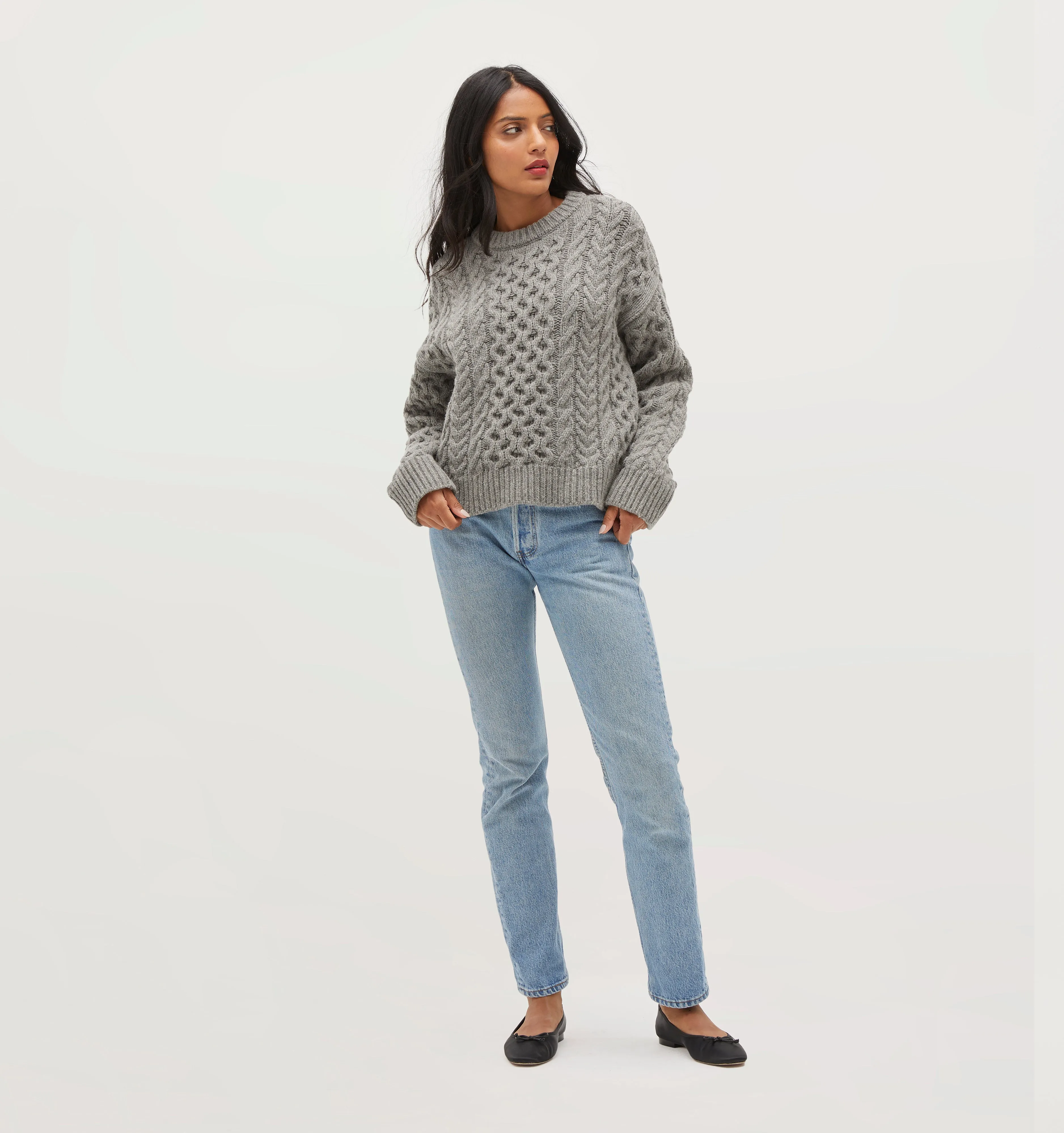 The Kennedy Sweater - Heather Grey Fisherman Knit